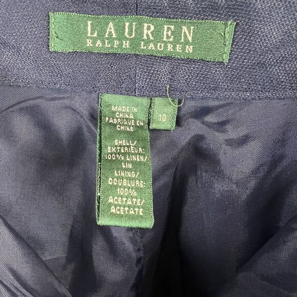 Lauren Ralph Lauren Navy Blue 100% Linen Wide Leg Trousers Pants 10 - Picture 8 of 12